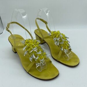 Amalfi Rangoni Block Heels Leather Yellow Slingback Sandals Womens Size 8 N